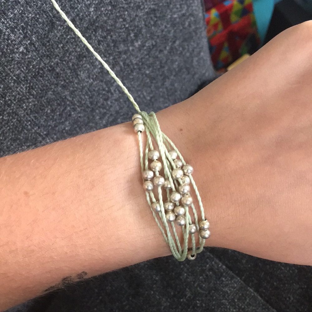 Pura Vida Green Silver Ball Bracelet
